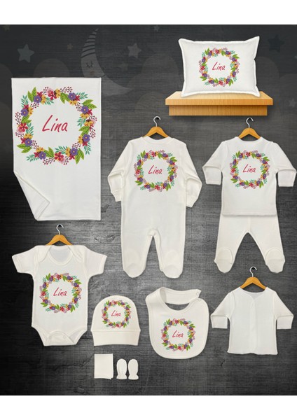 11 Lİ İSİMLİ HASTANE ÇIKIŞ SETİ ORGANİK PAMUK