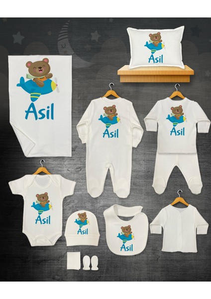 11 Lİ İSİMLİ HASTANE ÇIKIŞ SETİ ORGANİK PAMUK