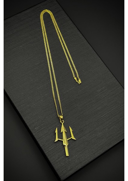 925 Ayar Gümüş Poseidon Figürlü Altın Renk Erkek Kolye FRJ30730-830-G