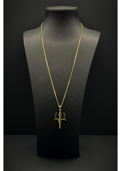 925 Ayar Gümüş Poseidon Figürlü Altın Renk Erkek Kolye FRJ30730-830-G fiyatları