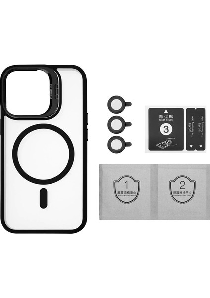 Apple iPhone 16 Pro Max Kılıf Kamera Korumalı Magsafe Metal Standlı Kapak + Kamera Lens Koruyucu