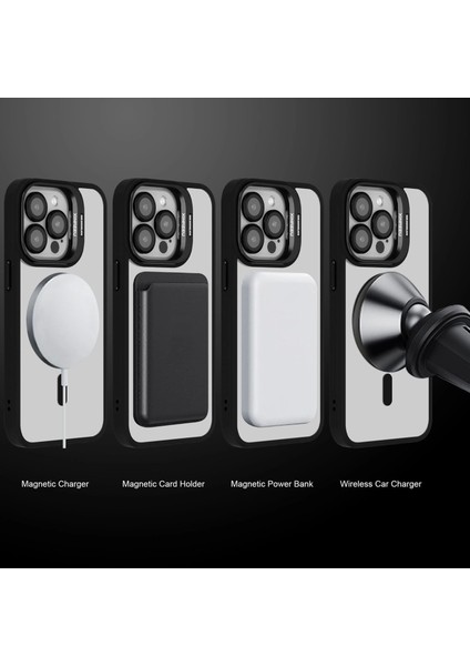 Apple iPhone 16 Pro Max Kılıf Kamera Korumalı Magsafe Metal Standlı Kapak + Kamera Lens Koruyucu