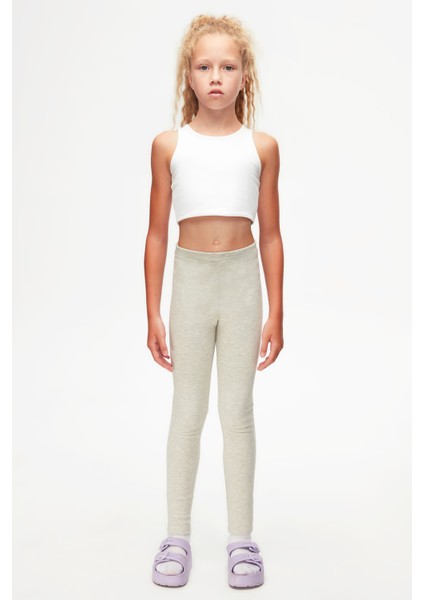 Açık Gri Melanj Basic Kız Çocuk Kışlık Tayt