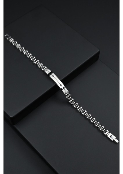 316L Çelik Italyan Model Gümüş-Siyah Renk Erkek Bileklik FRJ12274-3274-AB