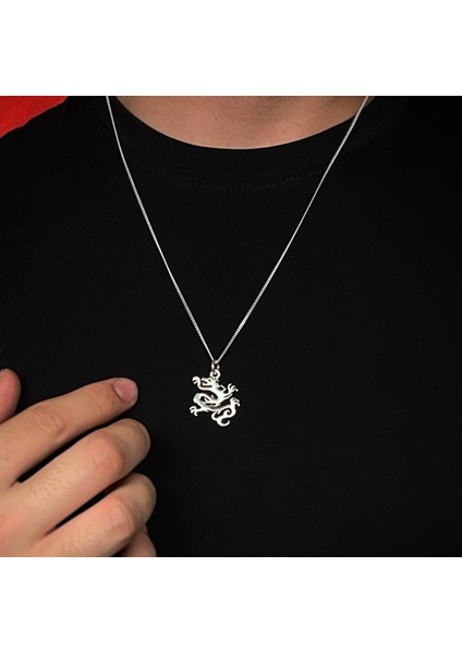Gümüş Ejderha Kolye 925 Ayar Gümüş Taşsız Ejderha Figürlü Unisex Kolye