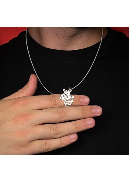Gümüş Ejderha Kolye 925 Ayar Gümüş Taşsız Ejderha Figürlü Unisex Kolye