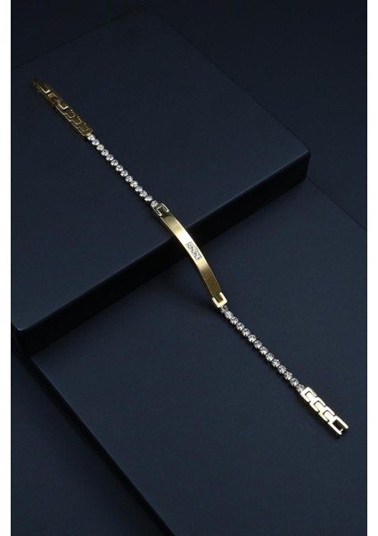 316L Çelik Italyan Model Zirkon Taşlı Altın Renk Erkek Bileklik FRJ12265-3265-AG