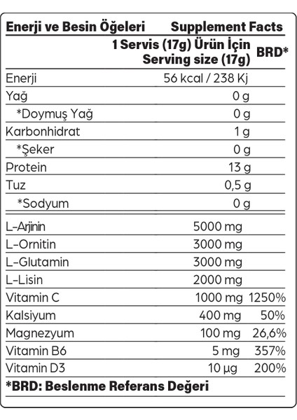 Argion L-Arjinin L-Ornitin Amino Asit Kompleks 510 Gr 30 Servis Limon Aromalı fiyatları