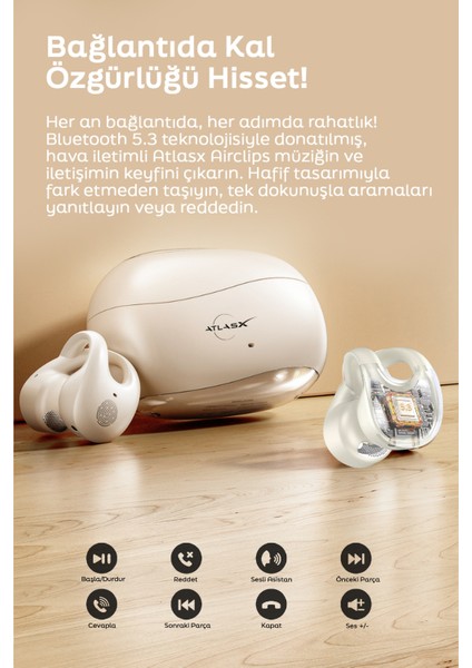 Atlasx Airclips Bt 5.4 Ows Hıfı Spor Kablosuz Kanca Bluetooth Kulaklık