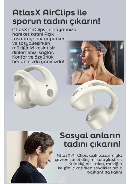 Atlasx Airclips Bt 5.4 Ows Hıfı Spor Kablosuz Kanca Bluetooth Kulaklık