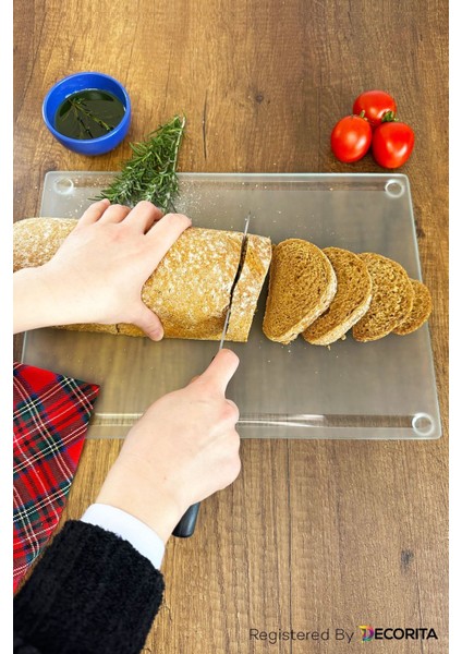 TeknoTrust Kanallı Cam Kesme Tahtası, 25x35 cm, dayanıklı, şık ve kullanışlı mutfak gereci