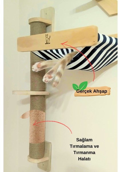 Kedi Yuvası, Kedi Yatağı, ve Kedi Duvar Yatağı, Kedi Hamağı, Ahşap Modern Kedi Yatağı, Bushop Red Odin Serisi