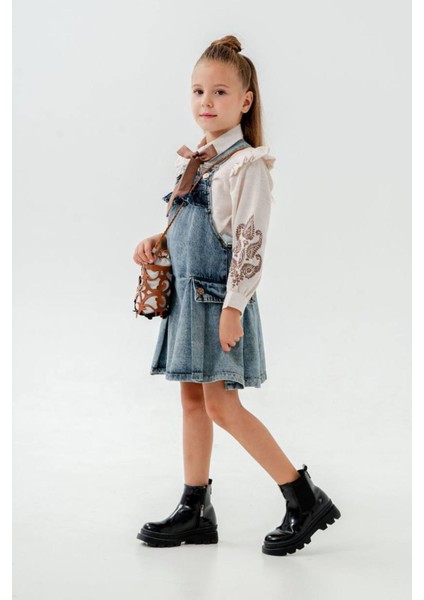 Kol Işleme Detaylı Çantalı Kot Jile 3 lü takım - Mavi fiyatları