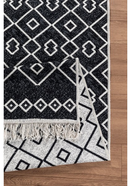 Arya Vl Çift Taraflı,katlanabilir,yıkanabilir, Pamuk Salon,oturma Odası,balkon Kilim Kremantrasit3 80 x 150 cm