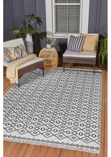 Arya Vl Çift Taraflı,katlanabilir,yıkanabilir, Pamuk Salon,oturma Odası,balkon Kilim Kremantrasit3 80 x 150 cm