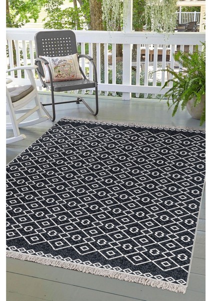 Arya Vl Çift Taraflı,katlanabilir,yıkanabilir, Pamuk Salon,oturma Odası,balkon Kilim Kremantrasit3 80 x 150 cm