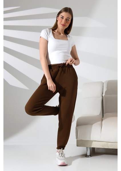 Şardonlu Penye Kompakt Paçası Lastikli Eşofman 21629 Kahve fiyatları