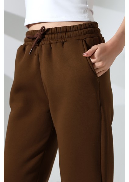 Şardonlu Penye Kompakt Paçası Lastikli Eşofman 21629 Kahve modelleri