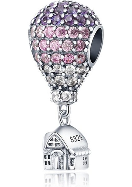 925 Ayar Gümüş Hava Balonlu Işıltılı Taşlı Charm