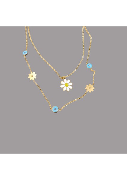 Altın Kaplama Mineli Papatya Nazar Boncuklı Çelik Kolye 316L fiyatları