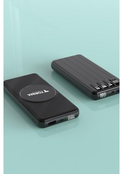 TRM-1014 Kablosuz Şarjlı 10.000 Mah Powerbank | Entegre Kablolu ve Dijital Göstergeli