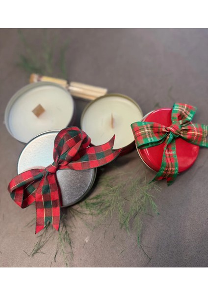 2’li Metal Kutu Yılbaşı Temalı Mum Seti, Christmas, Yeniyıl Temalı Ekose Kurdeleli Mum Seti fiyatları