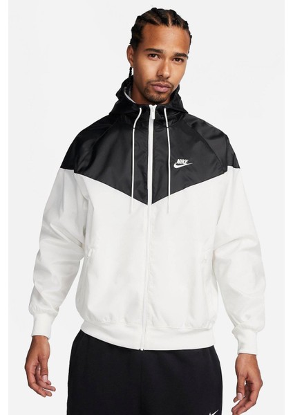Windrunner Full Zip Jacket Kapüşonlu Erkek Ceket Rüzgarlık Siyah Krem