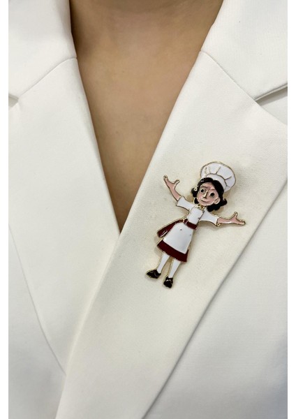 Mineli Sevimli Kadın Aşçı Broş (6cm)