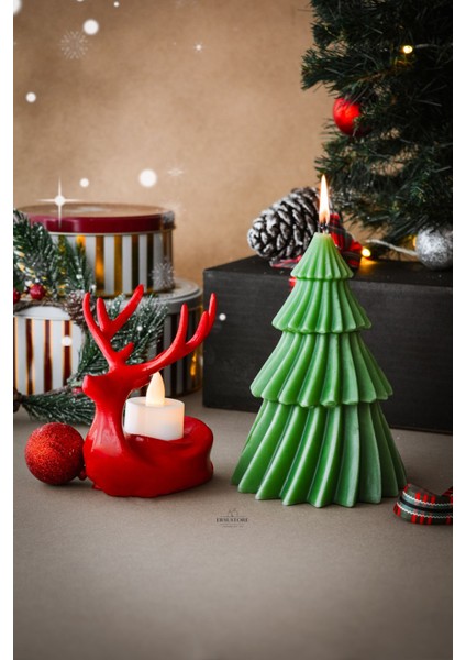 Yeni Yıl Büyük Boy Doğal Soya Wax Mum Çam Ağacı Kırmızı Geyik Tea Light Mum Hediyelik Dekoratif