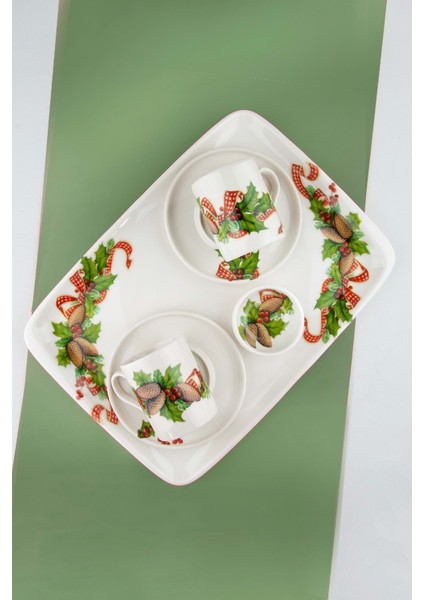 Christmas Cones Porselen Tepsili 2 Kişilik Kahve Fincanı & Lokumluk fiyatları