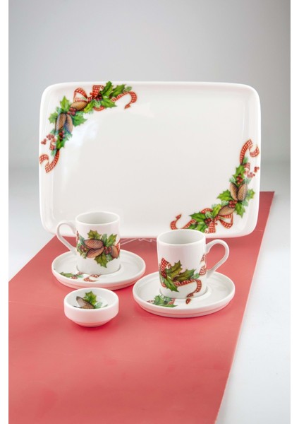 Christmas Cones Porselen Tepsili 2 Kişilik Kahve Fincanı & Lokumluk modelleri