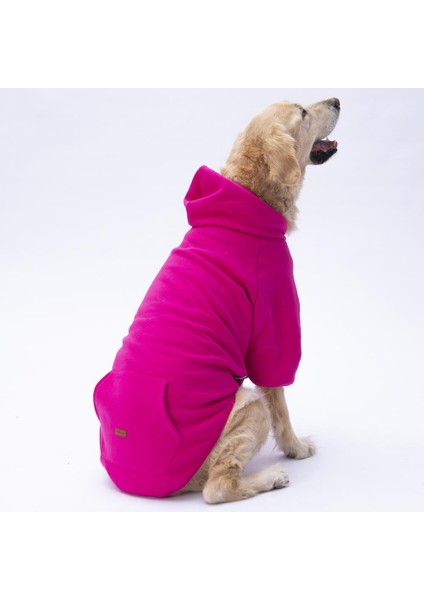 Pembe Fuşya Kanguru Cepli Orta Büyük Irk Köpek Hoodie- Sweatshirt Büyük Köpek Kıyafeti(18-40 kg Aralığı Orta Büyük Irklar )