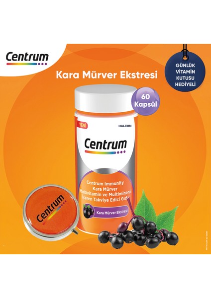 Immunity Kara Mürver Multivitamin 60 Kapsül + Günlük Vitamin Kutusu Hediye