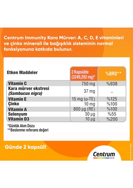 Immunity Kara Mürver Multivitamin 60 Kapsül + Günlük Vitamin Kutusu Hediye
