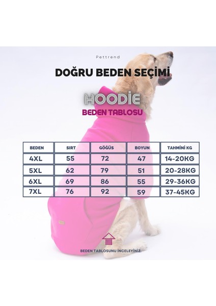 Pembe Fuşya Kanguru Cepli Orta Büyük Irk Köpek Hoodie- Sweatshirt Büyük Köpek Kıyafeti(18-40 kg Aralığı Orta Büyük Irklar )