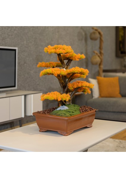 Atlas Bonsai-6-2 Masaüstü Kullanıma Uygun Doğal Ağaç Gövdeli Yapay Bonsai Ağacı - 50X60 cm
