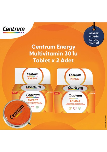 Energy Multivitamin 30'lu Tablet x 2 Adet + Günlük Vitamin Kutusu Hediye