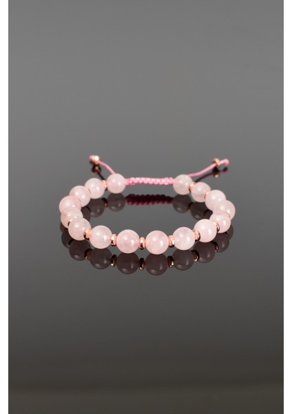 Pembe Kuvars Doğal Taş Makrome Örme Bileklik