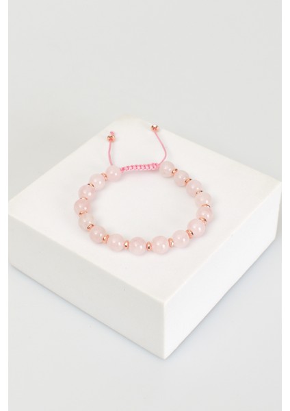 Pembe Kuvars Doğal Taş Makrome Örme Bileklik fiyatları