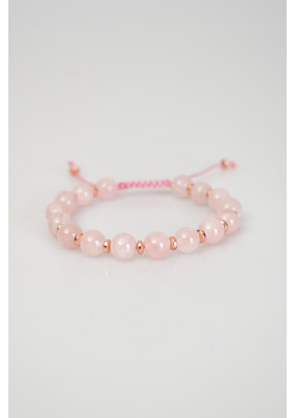 Pembe Kuvars Doğal Taş Makrome Örme Bileklik modelleri