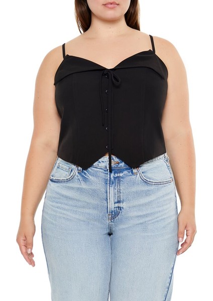 Plus Size Önden Düğmeli Üst