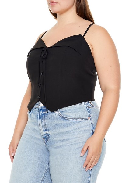 Plus Size Önden Düğmeli Üst