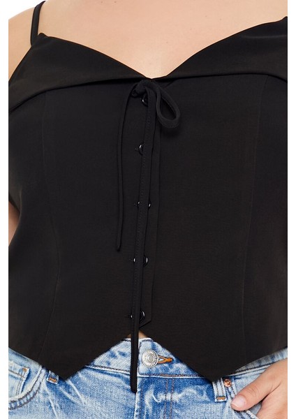 Plus Size Önden Düğmeli Üst