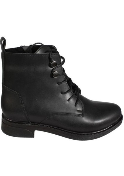 Kadın Siyah Ten Cilt Düğmeli Bağcıklı 13CM Bilek Boyu 3cm Düz Taban Bot fiyatları