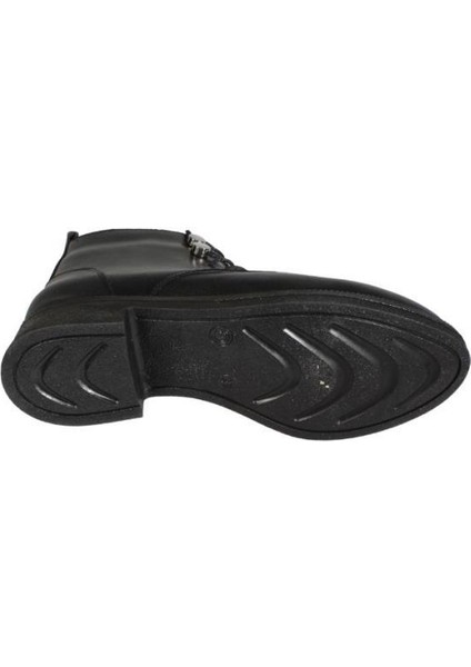 Kadın Siyah Ten Cilt Düğmeli Bağcıklı 13CM Bilek Boyu 3cm Düz Taban Bot fırsatları