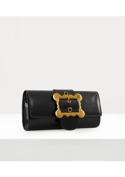 Claire Clutch Altın Tonlu Donanım ve Parlak Yüzeyli Deri Çanta, Italya Üretimi