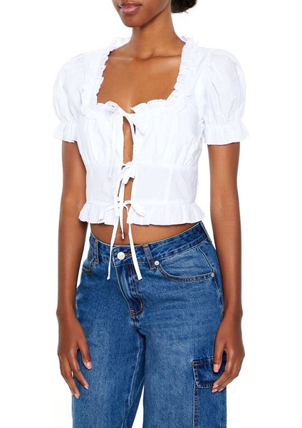 Bağlama Detaylı Fiyonklu Kısa Üst