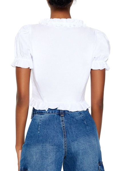 Bağlama Detaylı Fiyonklu Kısa Üst modelleri