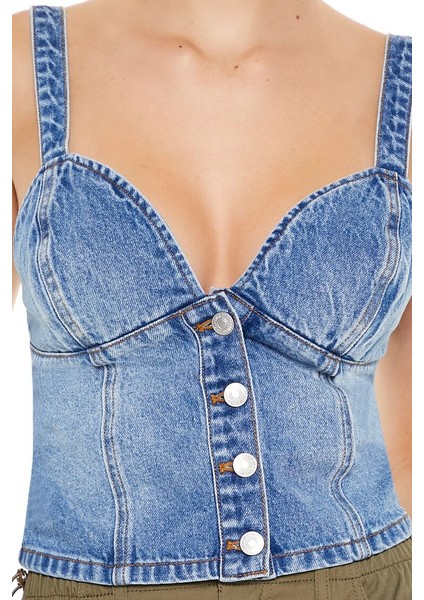 F21 Kalp Yaka Denim Büstiyer indirimleri