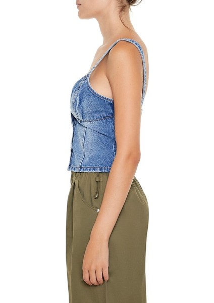 F21 Kalp Yaka Denim Büstiyer